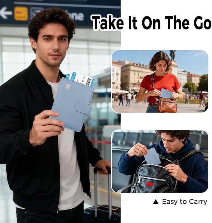 Melsbrinna Premium Leather Passport Holder Covers Case, Waterproof Rfid Blocking Travel Wallet Passport Holder with Pen Holder, Cute Passport Book for Women/Men