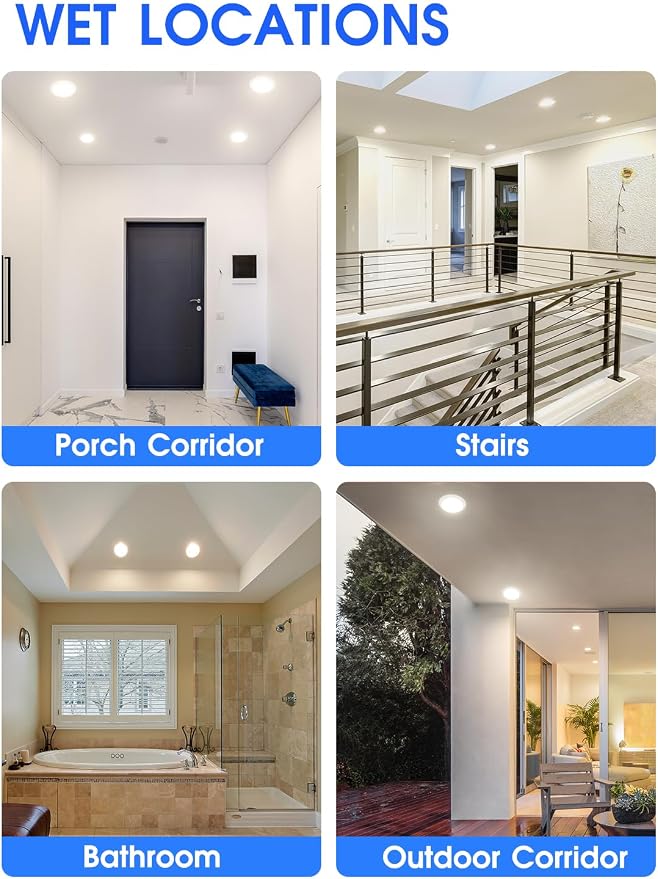 6 Pack 5CCT 6 Inch LED Disk Light, Dimmable Flush Mount Ceiling Lights, 2700K/3000K/3500K/4000K/5000K Selectable, 15W 1100LM, CRI 90, Low Profile Surface Mount Ceiling Disc Light, Wet Rated & ETL