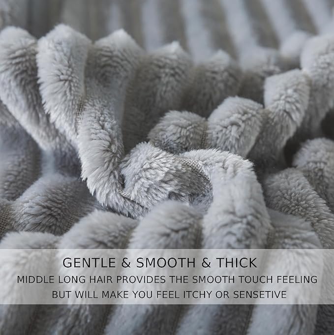 Cuddly King Size Fleece Blanket - Warm and Soft With Striped Pattern for King Calking Bed, 90x108 Inches, Ash Grey