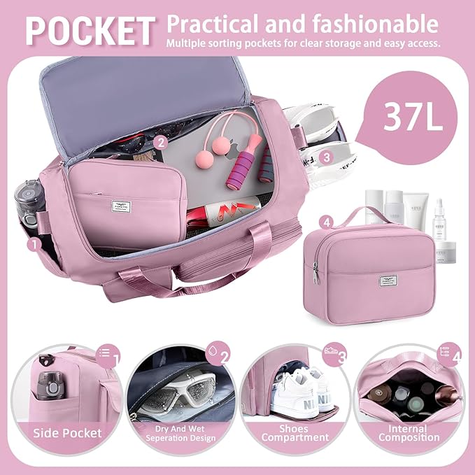 FIORETTO Women's Gym Duffle Bag with Shoes Compartment, 30L Capacity, Ideal for Travel, Gym, Sports, Duffel, Weekender