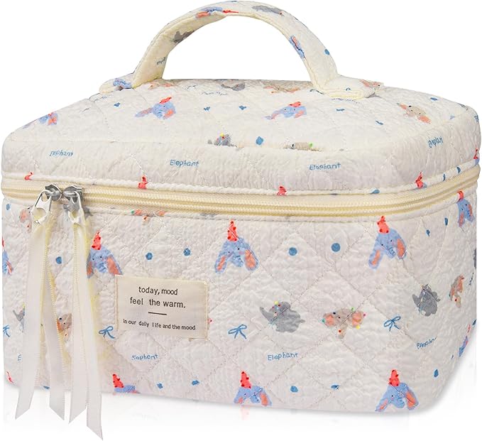 Large Makeup Bag, Cute Cosmetic Bag for Women Girls, Floral Coquette Aesthetic Toiletry Bag, Travel Make Up Organizer Bag (Small Elephant)
