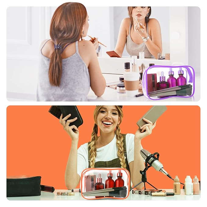 Weewooday 12 Pieces Clear Makeup Bags Cosmetic Storage Bags PVC Zipper Pouches Travel Waterproof Makeup Plastic Case for Women Organizing Toiletries Traveling Bathroom (Large,Bright Color)