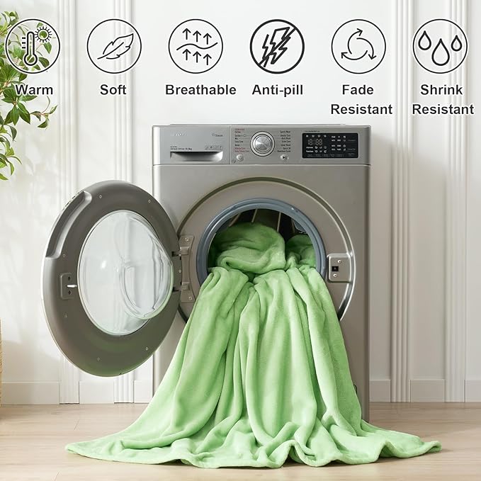 Hansleep Fleece Grass Green Throw Blanket, Super Soft Flannel Fuzzy Plush Cozy Blanket for All Seasons, Grass Green, Throw 50x60 Inches