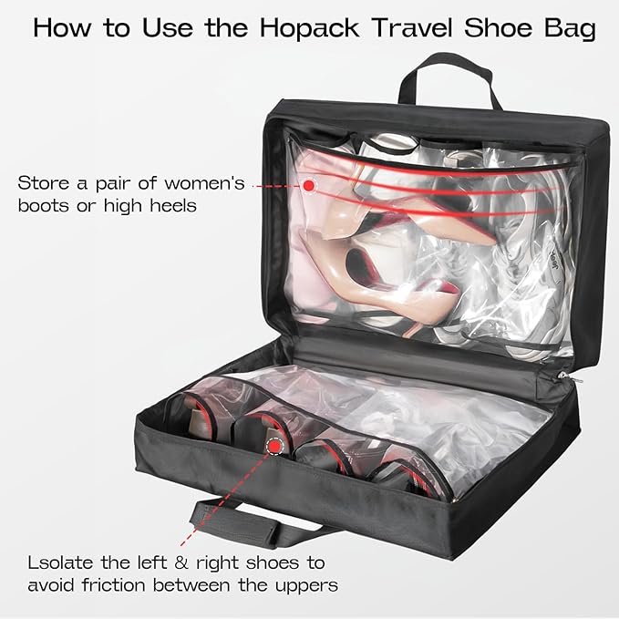 Shoe Bag for Travel with Handle, Travel Shoe Organizer Portable Luggage Shoe Storage Bag, Shoe Bags for Packing in Suitcase (Black)