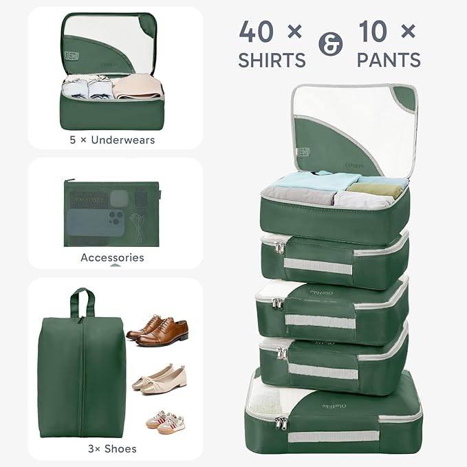 10 Set Packing Cubes for Travel, Gifts for Women Mom,Anti-Tearing Suitcase Organizer for Luggage with Shoe & Hanging Toiletry Bag,OlarHike Vacation Essentials & Accessories for Cruise Ship