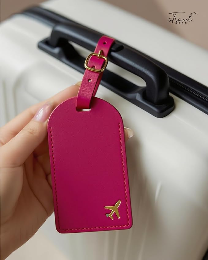 Luggage Tags for Suitcases, PU Leather Travel Tags for Luggage. (Claret Red)