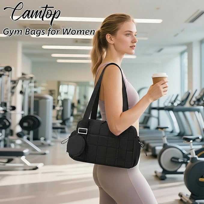 CAMTOP Mini Gym Bag for Women, Small Gym Tote Bag Puffy Quilted Sports Duffel Bag with Wet Compartment and Coin Purse Duffel Bags Dance Yoga Workout Bag for Gifts