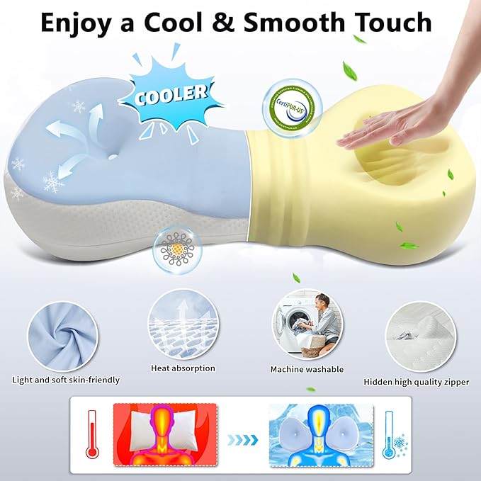 Cervical Neck Roll Pillow, Say Goodbye to Neck Pain, Travel Neck Support Pillow for Side Sleepers, Ergonomic Memory Foam Camping Pillow, Cervical Traction Device with Storage Bag