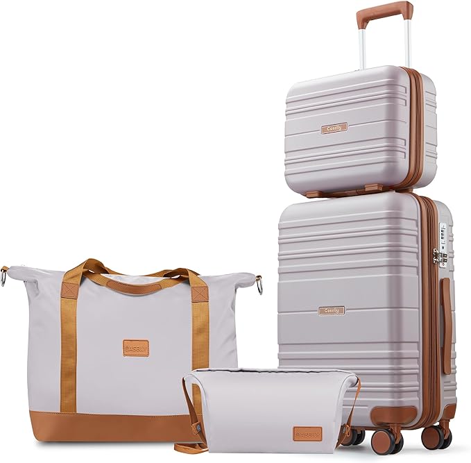 Luggage Sets 4 Piece, 20 Inch Expandable Carry On Suitcase with TSA Lock & Spinner Wheels, Lightweight Travel Luggage Sets with YKK Zippers (Light purple, 4 Piece Sets(14/20/DB/TB))