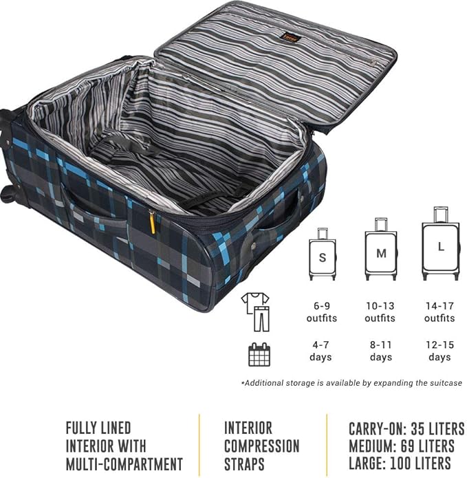 LUCAS Designer Luggage Collection - Expandable 28 Inch Softside Bag - Durable Large Ultra Lightweight Checked Suitcase with 4-Rolling Spinner Wheels (Old School Navy)