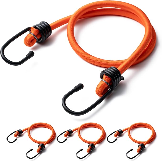 Aegero 32inch Bungee Cords with Hooks,4Pcs Heavy Duty Extra Strong Outdoor Elastic Rope,Multi-Purpose Elastic Bungee Straps for Luggage,Camping,Tarps,Bike Rack,Outdoor Tent,Weatherproof（Orange）