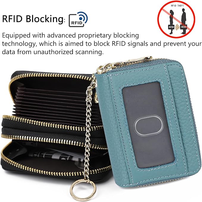 imeetu RFID Credit Card Holder, Small Leather Zipper Card Case Wallet for Women