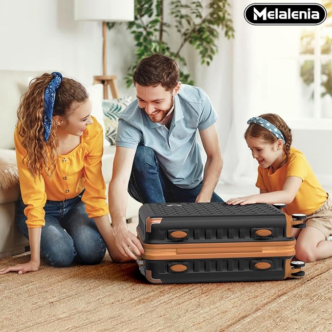 Melalenia Suitcase Sets 6 Piece Hard Shell Carry on Luggage with Spinner Wheels and TSA Lock, Lightweight Travel Backpack for Women, Men, Black Brown