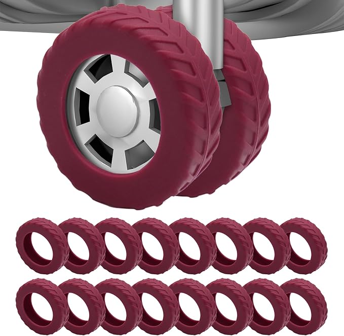16Pcs Luggage Wheel Covers,Silicone Suitcase Cover for 2-2.4'' Spinner Wheel, Carry On Luggage Wheels Protector,Upgrade Suitcase Wheels Protective,Essential Travel Accessories (Wine Red)