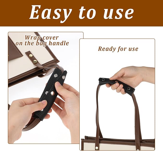 2 Pieces Leather Luggage Handle Wraps Covers PU Handbag Grip Cover Protector Soft Purse Strap Cover Pad with Brass Clasps for Wallet Tote Bag Suitcase Travel Bag, Black