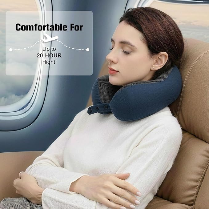 Neck Pillow for Traveling, Travel Pillows for Airplanes,100% Pure Memory Foam Travel Neck Pillow, Adjustable Flight Pillow, Portable Plane Accessories with Eye Mask, Earplugs, Carry Bag