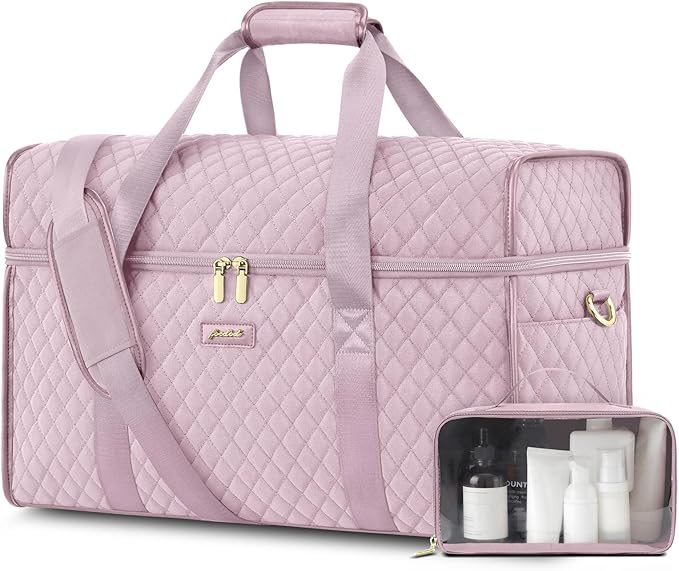 Weekender Travel Duffle Bag for Women: Overnight Bags with Shoe Compartment Carry on Bags for Airplanes with Toiletry Bag Weekend Yoga Gym Bag with Wet Pocket Pink