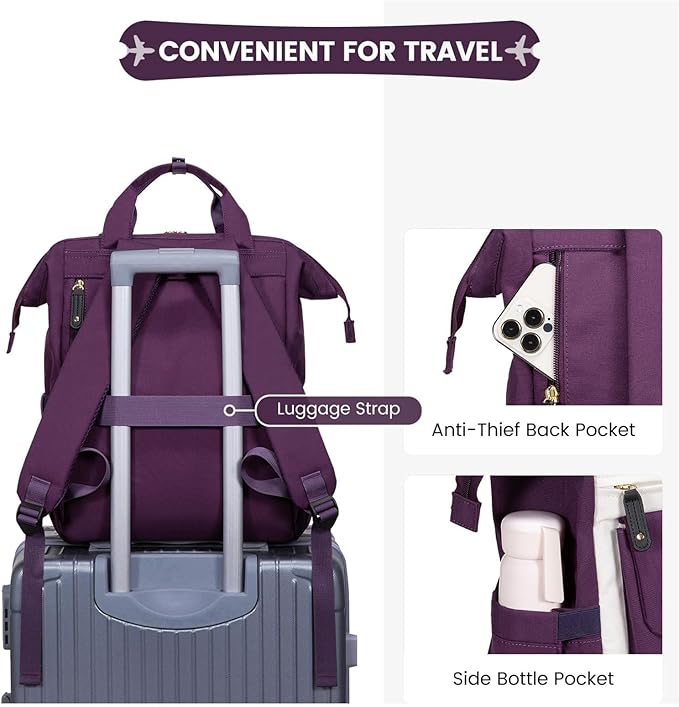 LOVEVOOK Laptop Backpack for Women, Teacher Nurse Bag Work Travel Computer Backpacks Purse,Water Resistant Daypack,Beige Purple 17.3in