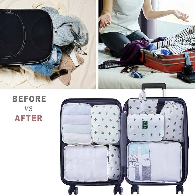 Packing Cubes, 8 Pcs Travel Packing Organizers for Suitcases, Large Capacity Travel Luggage Organizers Set includes 8 Storage Bags for Women or Men (Cactus)