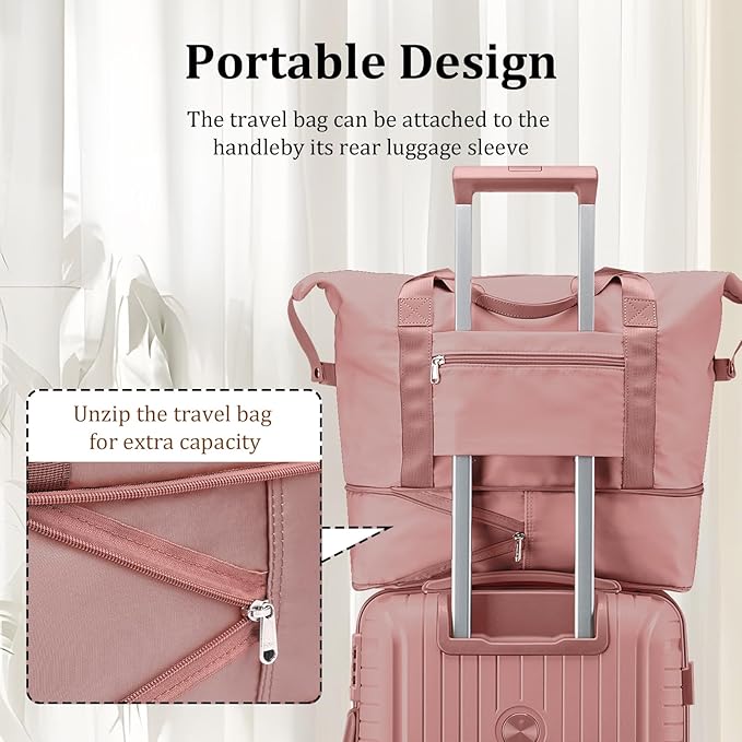 Joyway Luggage Sets 5 Piece PP Hardshell Carry on Suitcase, Travel Lightweight Carry-on with Double Spinner Wheels and TSA Lock, Rose Gold
