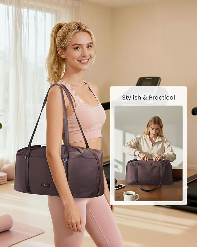 LOVEVOOK Gym Bag for Women, Small Sport Duffle with Shoe Compartment, Weekender Travel Tote for Work Yoga Workout