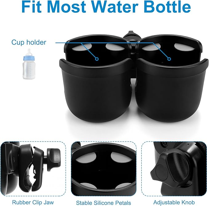 Accmor Stroller Cup Holder, Bike Cup Holder, Universal Cup Holder for Uppababy Nuna Doona Strollers, 2-in-1 Cup Phone Holder for Stroller Bike Wheelchair Walker Accessory