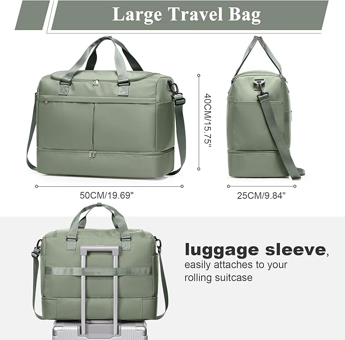 Weekender Bags for Women - 50L Large Travel Duffle Bag with Shoe Compartment - Carry on Overnight Bag for Travel, Weekend Getaway, Gym, Hospital