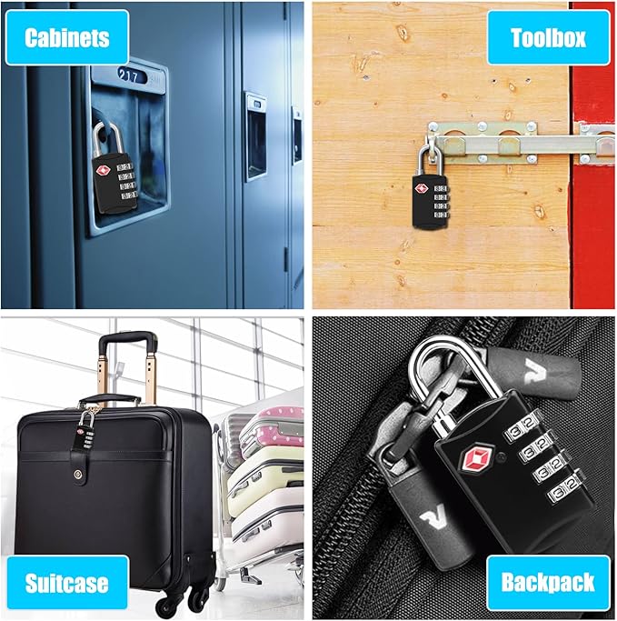 2 Pack 4 Digit TSA Luggage Locks, Diyife Outdoor Waterproof Padlock, Combination Lock for Backpack, Locker, Gate, Toolbox, High-Strength Zinc Alloy Steel - Black & White