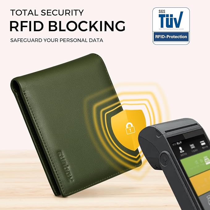 RUNBOX Leather Wallet for Men, Genuine Leather Mens Wallet Bifold Rfid Blocking with 12 Cards and 2 ID Windows, Minimalist Wallet for Men with Gift Box