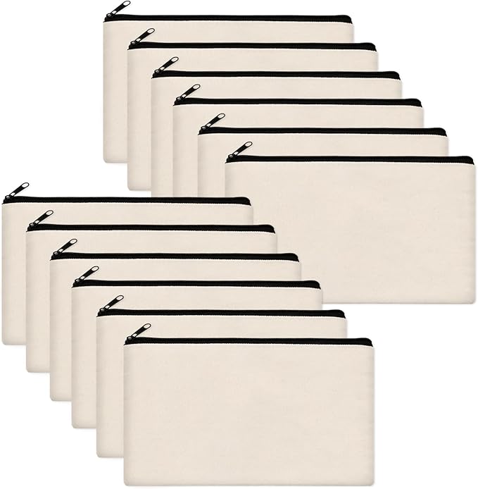 Legigo Blank Canvas Bag Zipper Pouch Makeup Bags Bulk - Multi-Purpose Canvas Pencil Pouch with Sturdy Zipper, Cosmetic Bag Travel Toiletry Bag for DIY Craft Projects, Storage (8.3 x 5 inches)