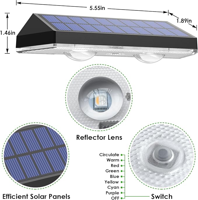 Solar Fence Lights Outdoor - Warm White & RGB 6 Color, Dusk to Dawn Solar Deck Light, Solar Lights Outdoor IP65 Waterproof, Garden Lights for Outside/Backyard/Railing/Step/Patio/Wall (8 Pack)
