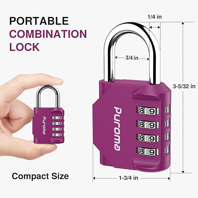 Puroma 1 Pack Combination Lock for Locker 4 Digit Outdoor Waterproof Padlock for School, Gym, Sports, Fence, Toolbox, Gate, Case, Outdoor, Hasp Storage, Cabinets (Red-Violet)