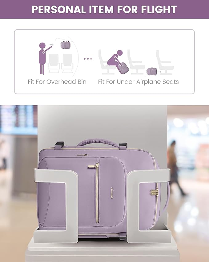 LOVEVOOK Travel Backpack for Women & Men 40L,Airline Approved Carry On Backpack Travel Essentials,TSA Carry on Luggage,Waterproof Personal Item Travel Bag,Suitcase with 3 Packing Cubes,Light purple