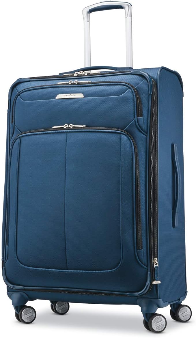 Samsonite Solyte DLX Softside Expandable Luggage with Spinner Wheels, Mediterranean Blue, Checked-Medium 25-Inch
