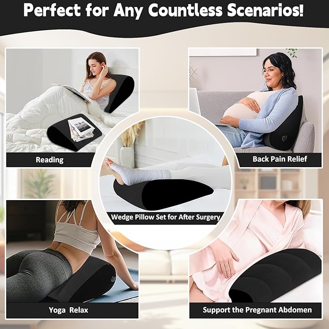 Prosixtoy Portable Wedge Pillow Inflatable Cushion - Body Positioners Lightweight Wedge Pillow for Sleeping, Leg Elevation, Use in Bed, Travel, Camping, Fast Inflating Deflation (Black)