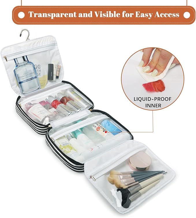 Bosidu Hanging Travel Toiletry Bag,Large Capacity Cosmetic Travel Toiletry Organizer for Women with 4 Compartments & 1 Sturdy Hook,Perfect for Travel/Daily Use/Christmas