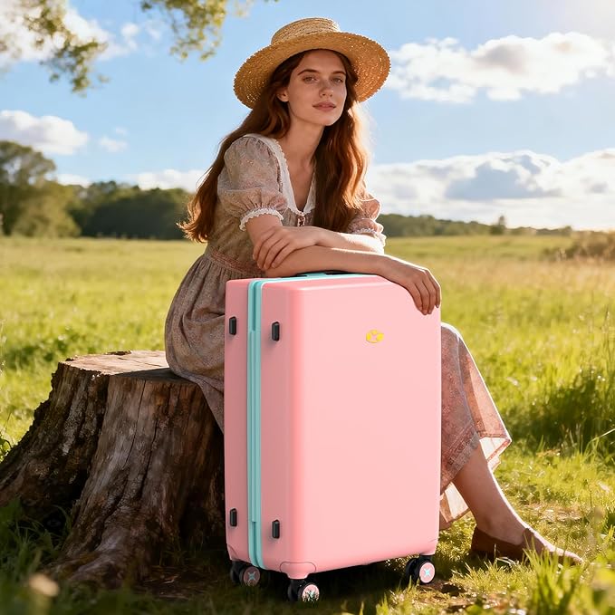 24 Inch Medium Checked Luggage,Hardside Rolling Suitcase with 4 Spinner Wheels & TSA Approved Lock,PC Hard Case Lightweight Carry Luggage for Women