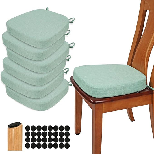BUYUE Thickened 2.5" Dining Chair Cushions Set of 6, U-Shape High Density Foam Comfortable Chair Pads for Kitchen, Slip Resistant Indoor Seat Cushions (6 PCS, Light Green)