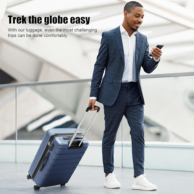 Coolife Luggage Suitcase Carry-on Spinner TSA Lock USB Port Expandable (only 28’’) Lightweight Hardside Luggage (Ice Blue, M(24in))