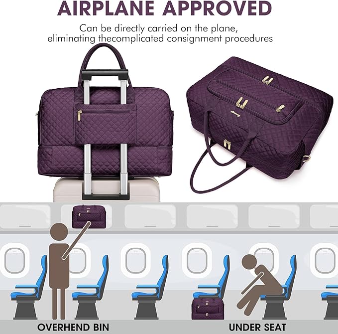 Travel Duffle Bag Weekender for Women - 38L Carry-On Overnight Personal Item Bag with Shoe Compartment & Wet Pocket Weekend Tote Bags with Toiletry Hospital Bags for Labor and Delivery