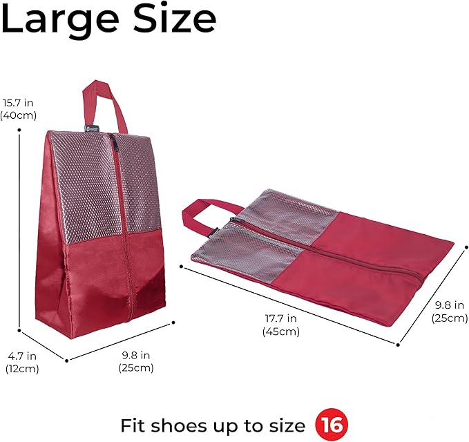 Shoe Bags For Travel, Used As For Storage or Shoe Travel Bag, Space Saving When Travelling With This Travel Shoe Bags For Packing, Featuring Waterproof Nylon Sneaker Bag. (Red, 2 Pack, Large)