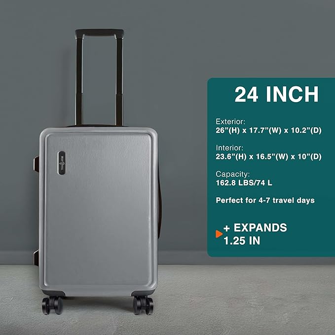 Luggage Sets 3 Piece, 20 Inch Carry on Luggage and 24 Inch Suitcases with Wheels Spinner, Durable Hard Shell Suitcase Set, Expandable Travel Suitcase, Grey