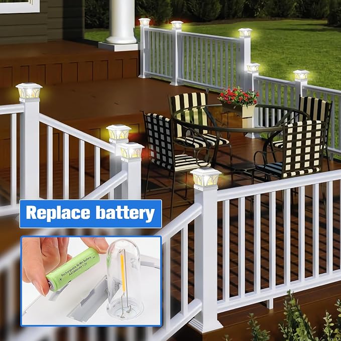 VOLISUN Solar Fence Post Cap Lights, Edison LED 2 Modes 4Pack,Slate Black | Solar powered lights fit 4x4/6x6 posts, ideal for garden, deck, mailbox, yard & porch outdoor decoration