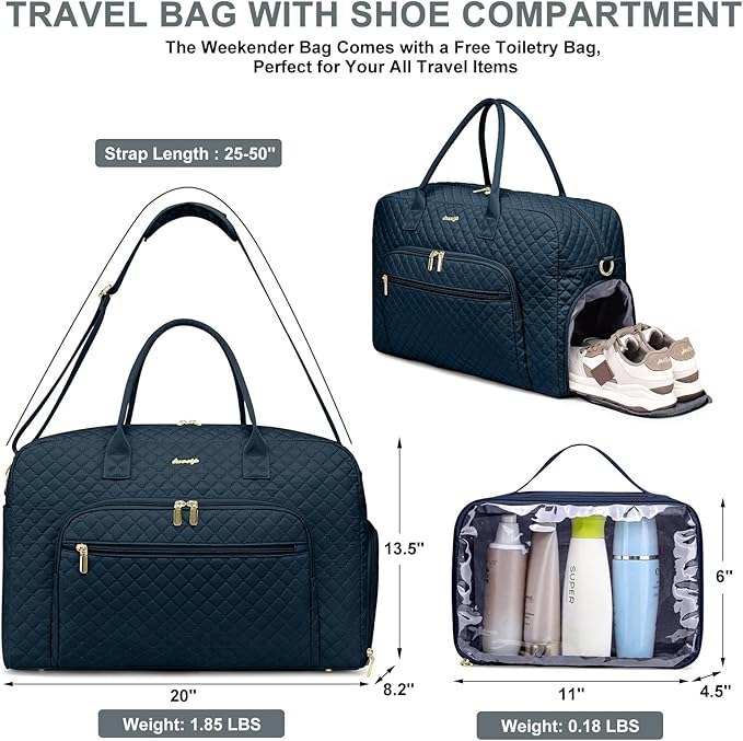 Travel Duffle Weekender Bags for Women - Weekend Bag Women with Shoe Compartment Carry On Overnight Bag with Toiletry Bag Duffel Bags Wet Pocket for Gym Hospital Bags for Labor and Delivery