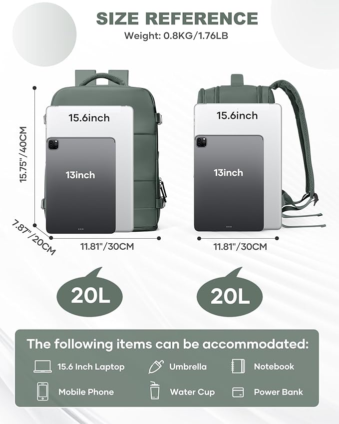 coowoz Travel Backpack Carry On for Women Man Gym Backpack with Laptop Compartment Mochila de Viaje Teacher Personal Item Backpacks Rucksack Airplane Accessories Must Haves Olive Green Small