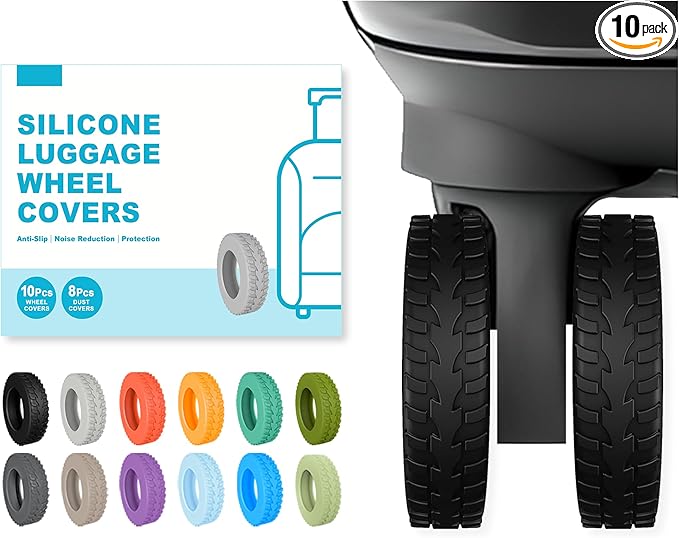10-Pack Upgrade Luggage Wheel Covers, Silicone Protective Covers for 2-2.4" Suitcases Spinner Wheel, Wear-Resistant, Anti-Noise, Thickened Protector, Travel Accessories(Black)