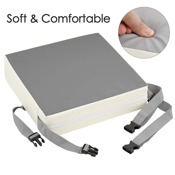 Booster Seat for Kitchen Chair - PU Waterproof Toddler Booster for Dining Table, Portable Travel Increasing Cushion for Kid (Grey)
