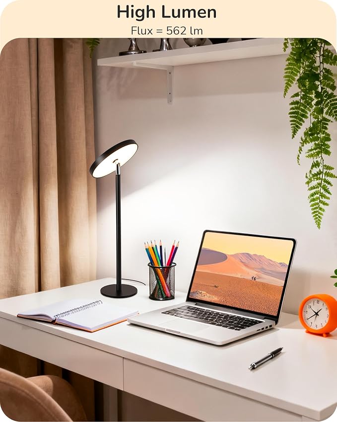 EDISHINE LED Table Lamp, Desk Lamp with 2 Adjustable Height, High CRI 90+ | 5%-100% Dimmable & 3 Color Temperature, Touch Control, Modern Style for Home Office, Living Room, Black