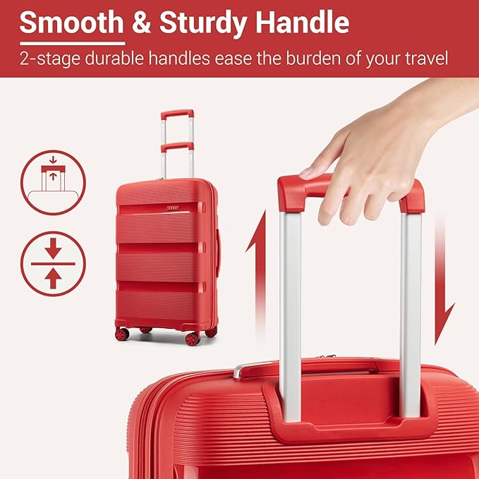 Kono Carry On Luggage 28 Inch Checked-Large Hard Shell Travel Trolley 4 Spinner Wheels Lightweight Polypropylene Suitcase with TSA Lock, Red