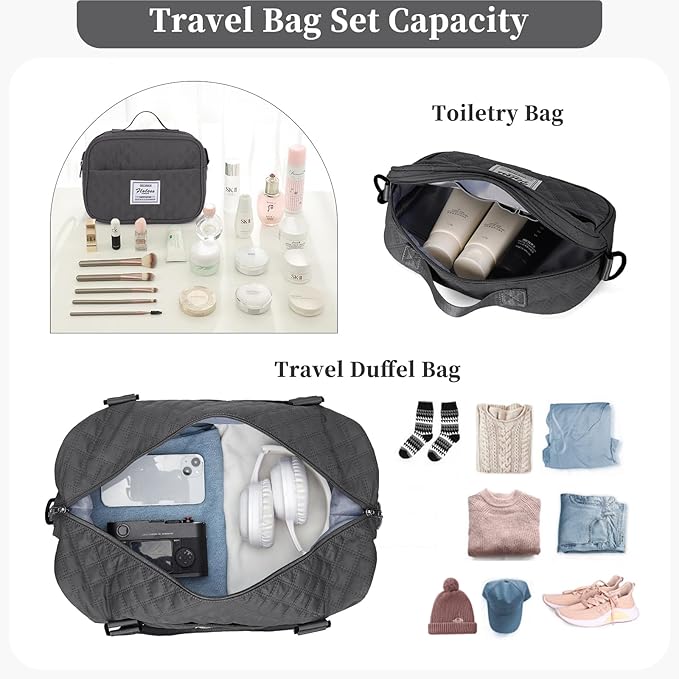 SYCNB Travel Duffel Bag for Women, Gym/Weekender/Carry-On Bags with Toiletry Bag & Adjustable Strap,Personal Item Bags